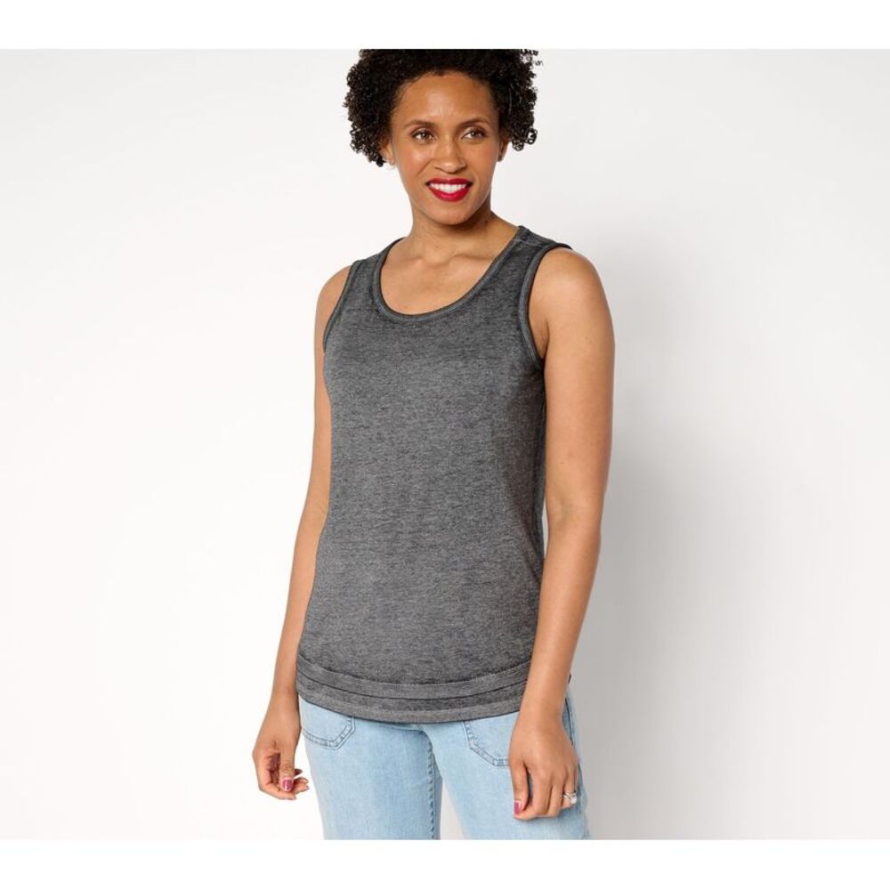 Anybody Women's Top Sz L Beach Wash Jersey Rib Mixed Tank Black A692866